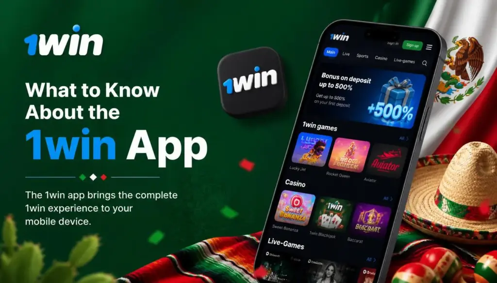 Ilustración de aplicación móvil de 1win para México: main information