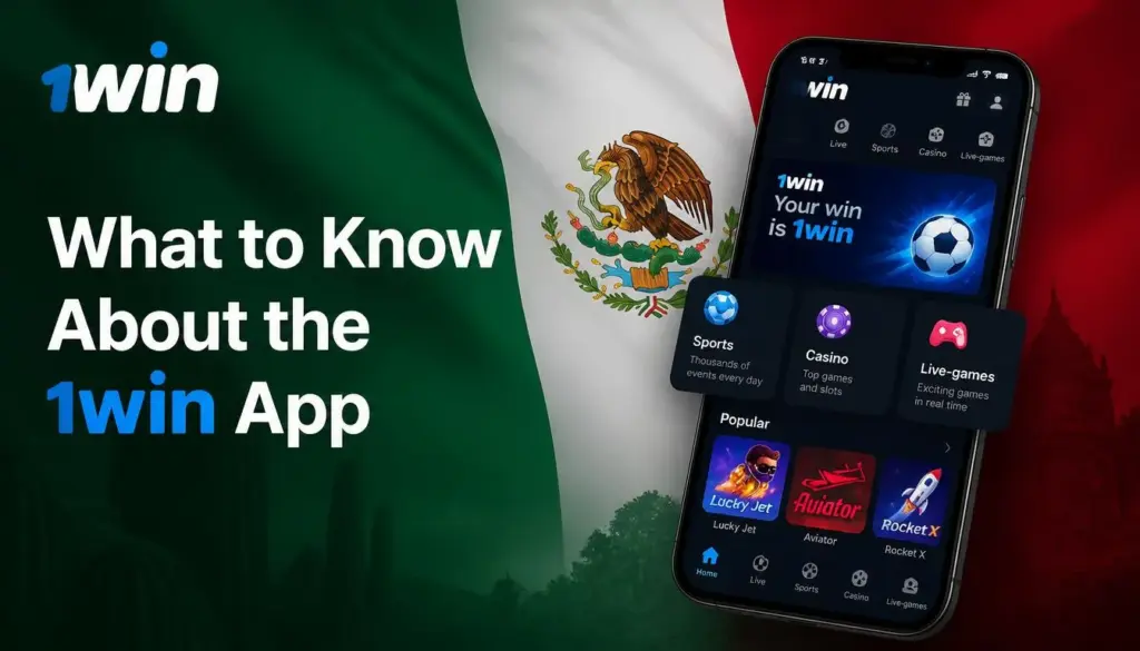 Ilustración de aplicación móvil de 1win para México: main information